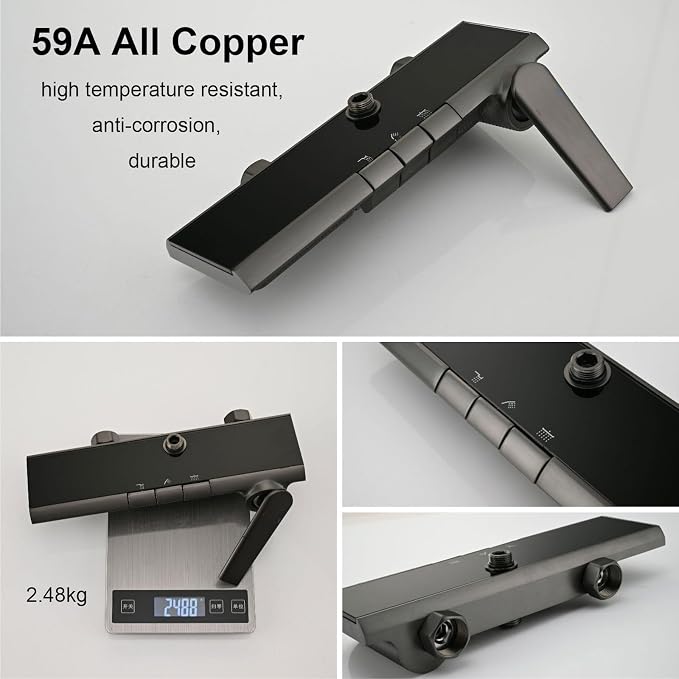 Exposed Shower System, Modern Piano Key Design, BSS0321 Shower Head Set, 30x20cm Shower Faucet Sets Complete, Handheld, Bathtub Faucet, 59A All Copper, Anti-Corrosion