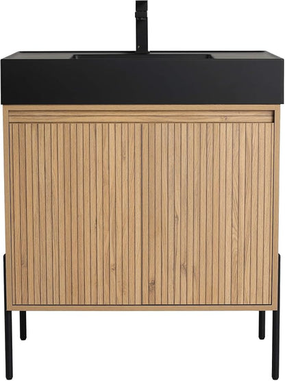Crownpoint 30 Inch Bathroom Vanity with Sink, Black Sink, Bright Oak Finish, Full Assembly Required, Elegant Bathroom Vanities for Modern Homes
