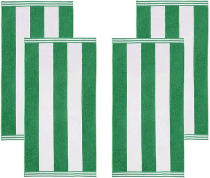 Superior Cotton Striped Beach Towels, Colorful Towels for Adult, Kid, Pool, Swimming, Sand, Travel, Large Oversized, Absorbent, Fast Drying, Bath Basics, Cabana Collection, Set of 4, Dark Green