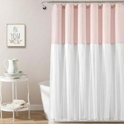 Lush Decor Tulle Skirt Colorblock Shower Curtain Single 72" W x 72" L Light Gray & White - Fabric Shower Curtains for Bathroom - Cute Bathroom Curtain