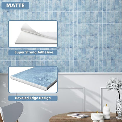 Tilingview 30 PCS Peel and Stick Backsplash Tile for Kitchen/Bathroom/Living Room, 3"x 9" Self-Adhesive Subway Tile for Backsplash, Imitation Glazed Tiles/Handmade Tiles (Matte Sky Blue)