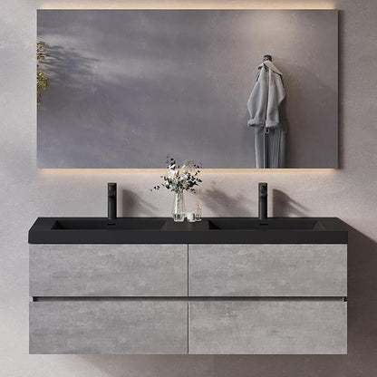 Wall Mounted 60 Inch Bathroom Vanity with Sink, Floating Vanity Bathroom, Double Sink Bathroom Vanity, 2 Drawers, 2 Soft Closing Doors, Resin Integrated Sink (Dark Birch)