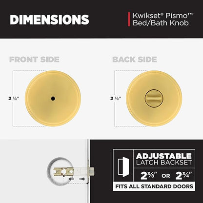 Kwikset Pismo Interior Privacy Door Knob with Lock, Door Handle for Bathroom and Bedroom, Satin Brass, Round, Keyless Turn Lock Doorknob, Microban Protection (Pack of 10)