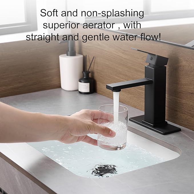 Black Bathroom Faucet YXOCVIR Single Hole with Pop-Up Bathroom Drain Single Handle Bathroom Faucet Suitable for Vanity Sinks, RV, Farmhouses, Suitable for 1 or 3-Hole Installation