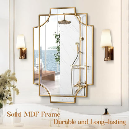 Gold Bathroom Mirror for Wall, 24"x36" Rectangle Vanity Mirror, Polished Beveled Modern Decorative Mirror for Entryway, Living Room, Bedroom (Horizontal/Vertical)