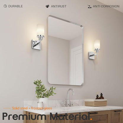 Vanity Lights Polished Chrome Bathroom Light Fixtures with White Frosted Glass Shade, Wall Sconces for Mirror Hallway Entrance, 2 Pack T001CH-L1-P2