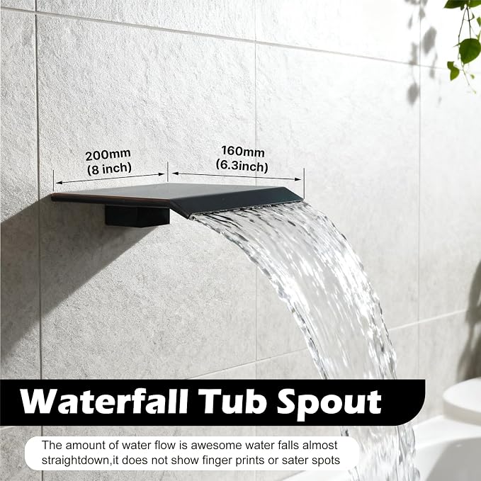 Midanya Shower System with Tub Spout,10 Inch Shower Head,Oil Rubbed Bronze | with Valve & Trim Kit,Square Rain Head,Handheld Sprayer,Waterfall Spout,All Metal Wall Mount Bathroom Shower Tub Faucet Set