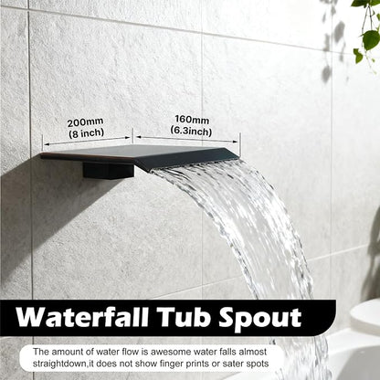 Midanya Shower System with Tub Spout,10 Inch Shower Head,Oil Rubbed Bronze | with Valve & Trim Kit,Square Rain Head,Handheld Sprayer,Waterfall Spout,All Metal Wall Mount Bathroom Shower Tub Faucet Set