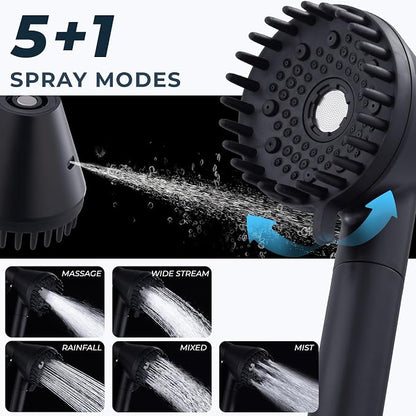 2026 Magnetic Filtered Shower Head with Handheld– High Pressure Showerhead with Power Wash Mode, Chlorine Removal, Massage Brush, Pressure Adjustable, One-Touch Pause (Matte Black)