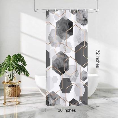 Litabel Small Stall Shower Curtain Set, Geometric Bathroom Decor 36x72 | Narrow Half Modern Minimalist Shower Curtais, Grey Geometric Art Print Abstract Waterproof Bath Curtain