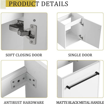 KEIKI 18'' Bathroom Vanity Cabinet with Sink, Wall Mounted Floating Bathroom Vanity with Soft-Close Cabinet Door, for Small Bathroom, Glossy White
