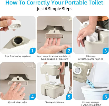 YITAHOME 5.28 Gallon Portable Camping Toilet Porta Potty with Diagonal | Hand Sprayer and Press Flush Pump, Space Saving Indoor Outdoor Toilet for Adults, RV Travel, Boat and Trips
