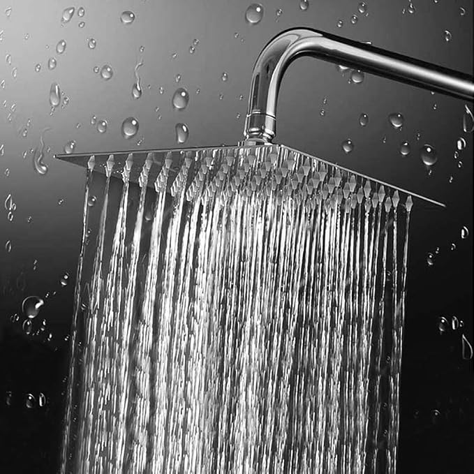 NearMoon Square Rain Shower Head With Extension Arm, Large Stainless Steel Rainfall Shower-Waterfall Full Body Coverage (8 Inch, Chrome)
