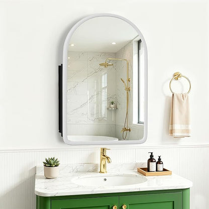 Casaphoria 36" H x 24" W Arched Bathroom Medicine Cabinet with Mirror, Wooden Frame and 2 Adjustable Shelves Wall Medicine Cabinets Mirrors, White