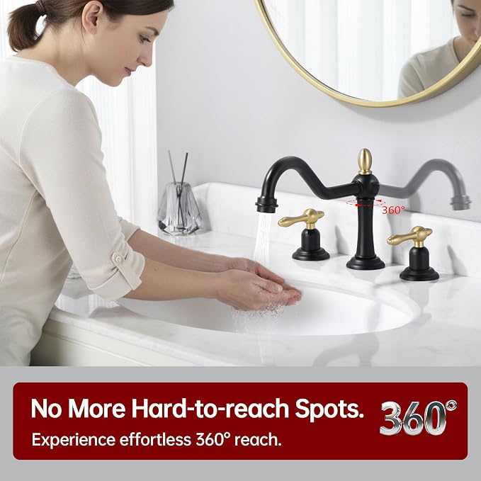 SUMERAIN Matte Black 8 Inch Widespread Bathroom Sink Faucet 3 Hole | Vintage Style, 3 Holes, 2 Handle, 360°Swivel Spout