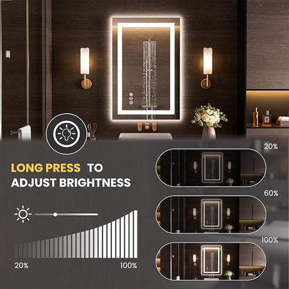 LOAAO 28"X34" LED Bathroom Mirror with Lights, UL Listed | Anti-Fog, Dimmable, 3 Color Temperature, Backlit + Front Lit, Memory Function, Tempered Glass