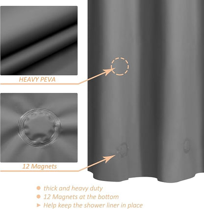 Mrs Awesome Grey Clawfoot Tub Shower Curtain or Liner with 12 Magnets - Free 36 Hooks Included, Waterproof PEVA, 180" x 70", Dark Gray