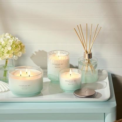 Chesapeake Bay, 11oz Marine Drift Scented Candle, Mood Evoking Fragrance, Textured Sea Glass-Inspired Jar, Premium Soy Blend Wax with Essential Oils, Coastal Fragrance for Home Décor or Gifting