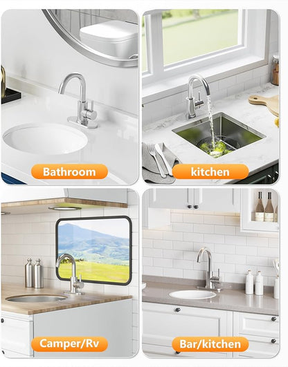 Modern Bar Sink Faucet, Single-Handle Bathroom Kitchen Sink Faucet, 1 Hole Wet Bar Sink Faucets with 360°Swivel Spout for bar RV Laundry Farmhouse, Brushed Nickel