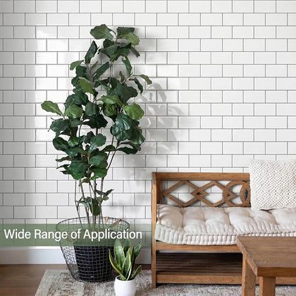 10-Sheet Thick Peel and Stick Kitchen Backsplash Tiles | 3D Subway Waterproof Self-Adhesive Wall Tile Stick on Backsplash for Kitchen and Bathroom(White Gray Grout,12"×12")