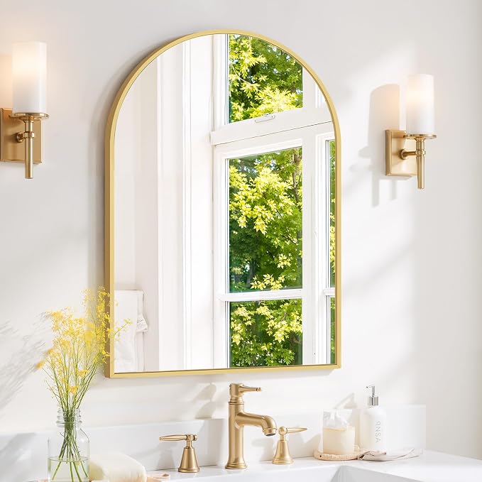 Arched Wall Mirror 30x20 Inch Gold Bathroom Vanity Mirror with Metal Frame | Modern Arch Mirror for Bedroom, Living Room, Entryway, Wall Mounted Decorative Mirror