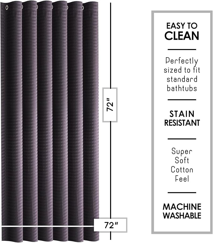 Clara Clark Purple Shower Curtain - Hotel Quality Waffle Fabric Bath Curtain 72x72, Heavy Duty Waterproof Shower Curtains for Bathroom
