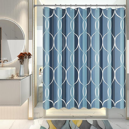 AmazerBath Shower Curtain Blue, Geometric Cloth Shower Curtain Sets with 12 Shower Curtain Hooks, Luxury Hotel Quality Washable Farmhouse Polyester Fabric Fall Bathroom Shower Curtains, 72x72 Inches