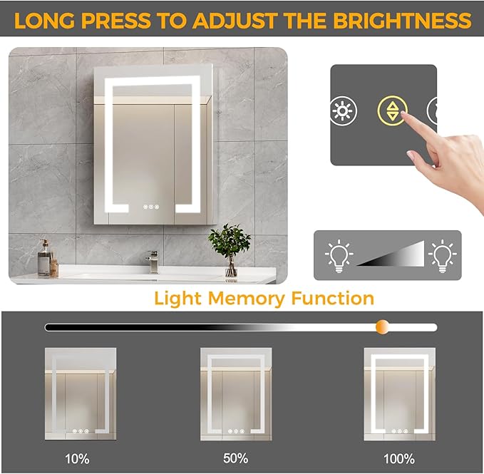 20 * 26 Smart LED Lighted Bathroom Medicine Cabinet Mirror with Touch Control, 3-Color Temperature, Stepless Dimming, 1-Hour Auto-Off – Ideal for Modern Bathrooms and Makeup Routines