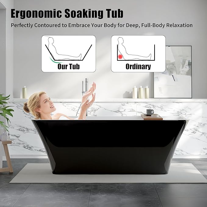 67 inch Freestanding Bathtub, Luxury Acrylic Freestanding Tub with Overflow and Chrome Drain, Extra Large Stand Alone Soaking Bathtub for Modern Bathroom