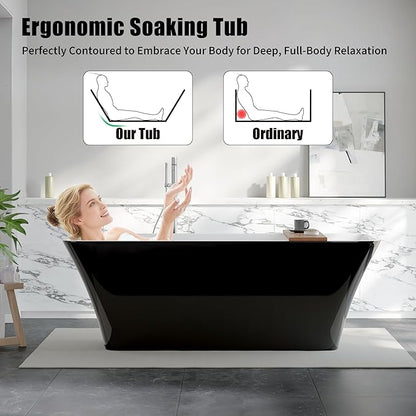 67 inch Freestanding Bathtub, Luxury Acrylic Freestanding Tub with Overflow and Chrome Drain, Extra Large Stand Alone Soaking Bathtub for Modern Bathroom