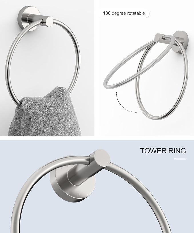Brushed Nickel Bathroom Hardware Accessories Set 5 Pcs | SUS304 Stainless Steel 26 Inch Hand Towel Bar Toilet Paper Holder Towel Ring Robe Towel Hooks Wall Mounted by HOMEMYSTIQUE