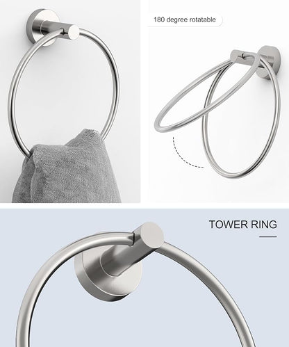 Brushed Nickel Bathroom Hardware Accessories Set 5 Pcs | SUS304 Stainless Steel 26 Inch Hand Towel Bar Toilet Paper Holder Towel Ring Robe Towel Hooks Wall Mounted by HOMEMYSTIQUE