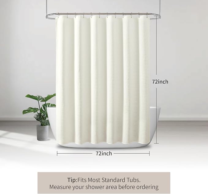 256GSM Heavy Duty Waffle Weave Shower Curtain, Cream 72"x72" | with Weighted Hem - Hotel Spa Luxury Water-Repellent Polyester Bathroom Curtain for Home, RV, Apartment, Dorm