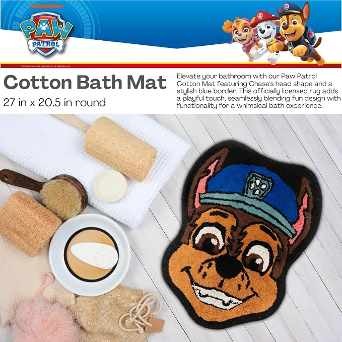 Paw Patrol Chase 100% Cotton Non Slip Plush Bathroom Mat Rug (Officially Licensed Product) By Franco