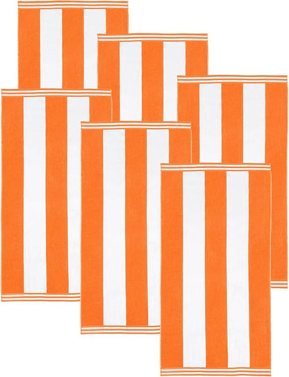 Superior Cotton Striped Beach Towels, Colorful Towels for Adult, Kid, Pool, Swimming, Sand, Travel, Large Oversized, Absorbent, Fast Drying, Bath Basics, Cabana Collection, Set of 6, Orange