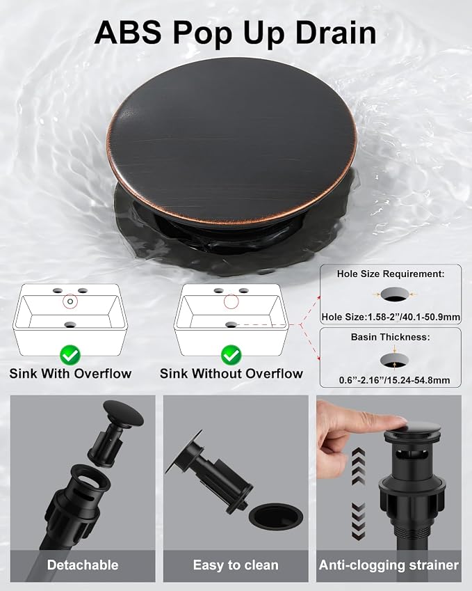 Bronze 3 Hole Bathroom Faucet,8" Widespread Vanity Faucet | 2 Handle Waterfall Bathroom Sink Faucet with Pop-Up Drain,Supply Lines,360° Swivel Spout,Lead-Free Stainless Steel,Deck Mount