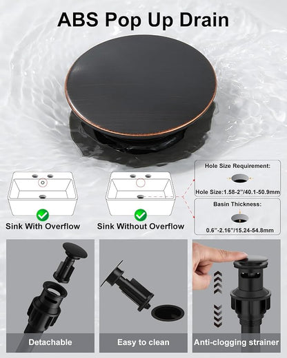 Bronze 3 Hole Bathroom Faucet,8" Widespread Vanity Faucet | 2 Handle Waterfall Bathroom Sink Faucet with Pop-Up Drain,Supply Lines,360° Swivel Spout,Lead-Free Stainless Steel,Deck Mount