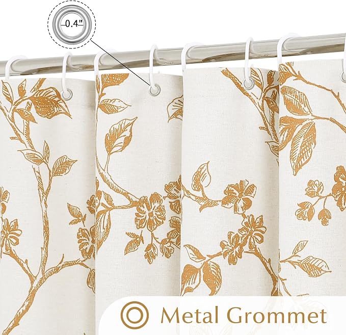 MitoVilla Long Shower Curtain Set 72 x 78, Cotton Floral Cottagecore Spring Shower Curtains for Bathroom, Modern Farmhouse Country Plant Leaves Bathroom Décor