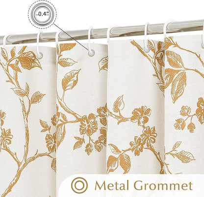 MitoVilla Long Shower Curtain Set 72 x 78, Cotton Floral Cottagecore Spring Shower Curtains for Bathroom, Modern Farmhouse Country Plant Leaves Bathroom Décor