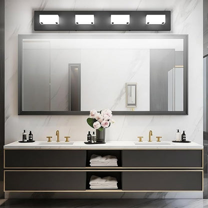 Ralbay Black Bathroom Vanity Lights 30inch Metal Acrylic LED Modern Bathroom Wall Lighting Fixtures Over Mirror Matte Black (White Light 6000K, Non-dimmable)