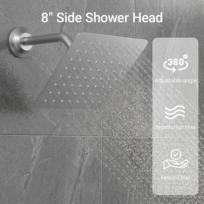 Brushed Nickel Shower System Tempreature Display Shower Fuacet Set | 12 inch and 8 inch Full Body Shower Head, with 6 PCS Body Jet and Handheld Spray
