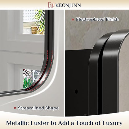 Keonjinn 16" x 24" Black Medicine Cabinet Mirror, Stainless Steel Framed | Stepless Adjustable Shelves, Wall-Mounted/Recessed, Heavy & Solid, Soft Close with DTC Hinges, Bathroom Mirror with Storage