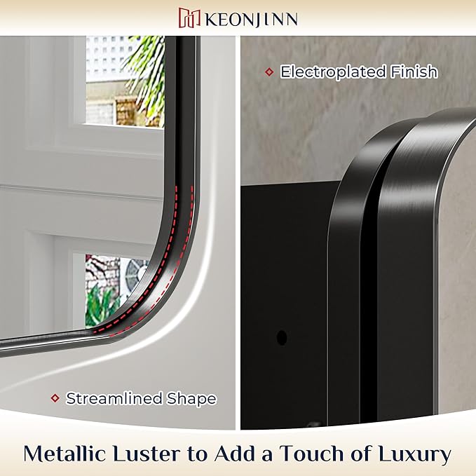 Keonjinn 24 x 32 Inch Black Recessed Medicine Cabinets, Bathroom Mirrored Medicine Cabinet, Black Stainless Steel Framed, Adjustable Shelves, in Wall or Surface Mount, Sturdy & Heavy, Farmhouse