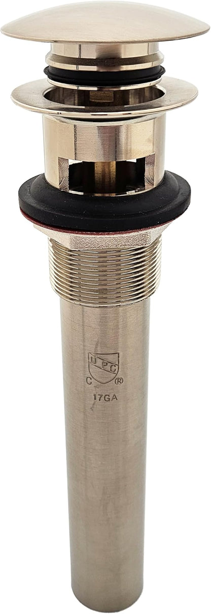 Westbrass D410A-1-07 Mushroom Style Pop-Up Stopper Drain for Vessel/Bowl Sinks with No Overflow, Satin Nickel