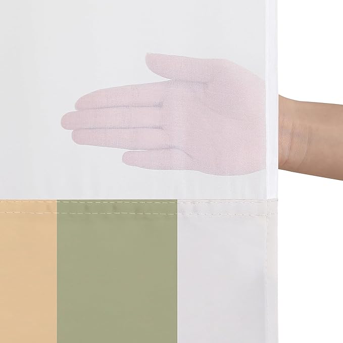 Americanflat 72x75 Hookless Shower Curtain - Water-Resistant Modern Stripe Shower Curtain with Sheer Panel, Snap-In Liner, and Grommets - 100% Polyester - Pink, Sage Green, Terracotta, Peach and White