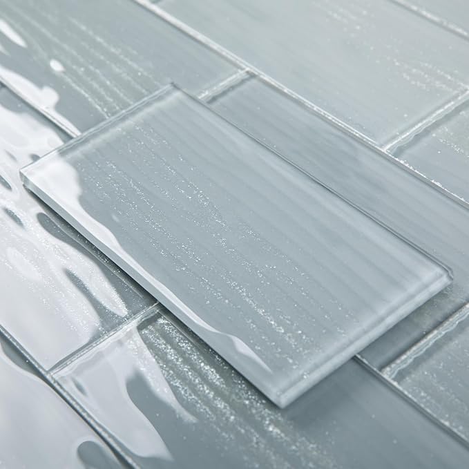 Glass Subway Tiles, 3 x 6 Inch, Gray Glass Tiles for Backsplash, Bathroom Shower Wall, Pack of 32 Pieces