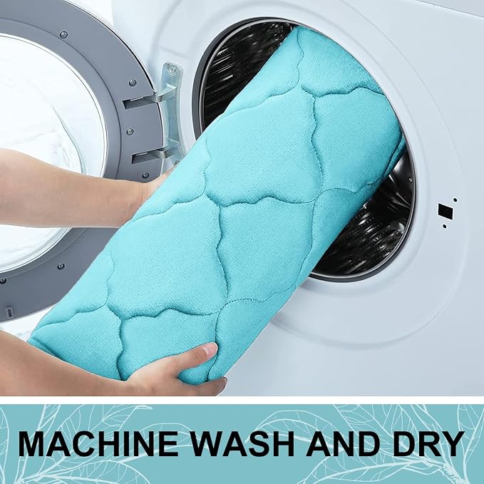 OLANLY Memory Foam Bath Mat Rug 47x17, Ultra Soft and Absorbent Bathroom Rugs, Non-Slip, Comfortable, Machine Washable Bath Carpet for Bathroom Floor, Tub, Shower and Home Decor Accessories, Sky Blue