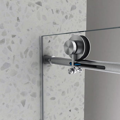 Single Sliding Shower Door,49"-54" W x 76" H Frameless Shower Door with 5/16" (8mm) Thick SGCC Tempered Glass W/Adjustable Soft Closing,Bathroom Glass Door for Spa（Brushed Nickel ）