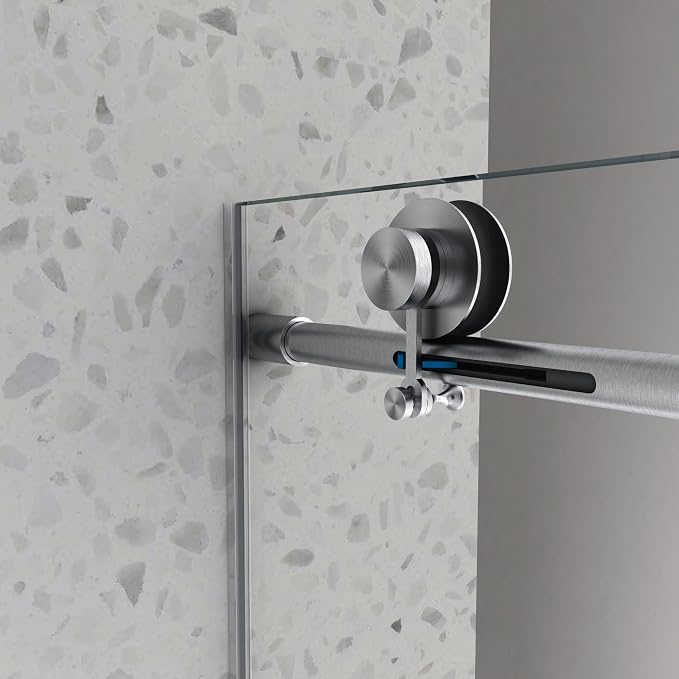 Single Sliding Shower Door,55"-60" W x 63" H Frameless Shower Door with 5/16" (8mm) Thick SGCC Tempered Glass W/Adjustable Soft Closing,Bathroom Glass Door for Spa（Brushed Nickel）