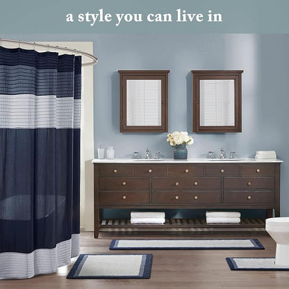 Madison Park Amherst 72 x 72 Bathroom Shower Curtain, Faux Silk, Aqua | Modern Classic, Light Sheen, Pieced, Striped, Microfiber, Machine Washable, OEKO-TEX Certified, Amherst